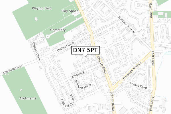 DN7 5PT map - large scale - OS Open Zoomstack (Ordnance Survey)