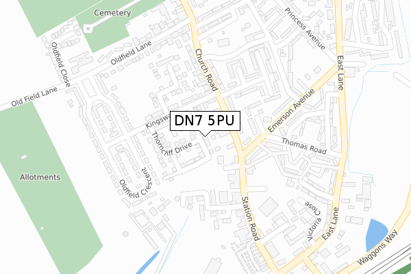 DN7 5PU map - large scale - OS Open Zoomstack (Ordnance Survey)