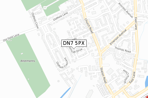 DN7 5PX map - large scale - OS Open Zoomstack (Ordnance Survey)