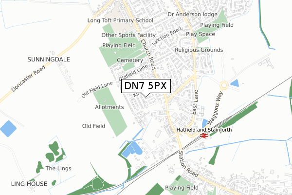 DN7 5PX map - small scale - OS Open Zoomstack (Ordnance Survey)