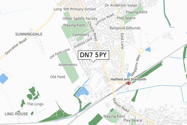 DN7 5PY map - small scale - OS Open Zoomstack (Ordnance Survey)