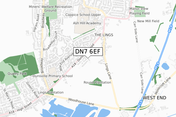 DN7 6EF map - small scale - OS Open Zoomstack (Ordnance Survey)