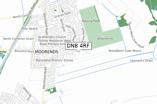 DN8 4RF map - small scale - OS Open Zoomstack (Ordnance Survey)