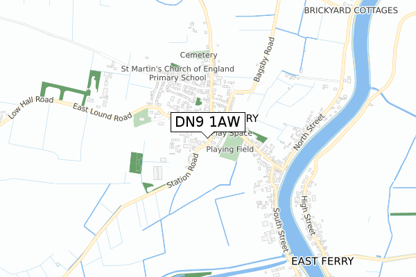 DN9 1AW map - small scale - OS Open Zoomstack (Ordnance Survey)