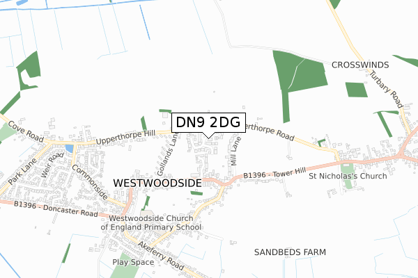 DN9 2DG map - small scale - OS Open Zoomstack (Ordnance Survey)