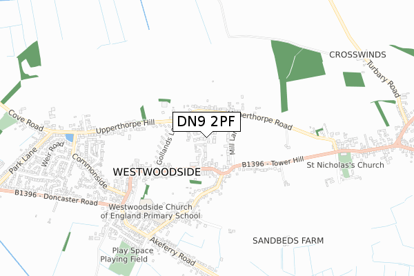 DN9 2PF map - small scale - OS Open Zoomstack (Ordnance Survey)