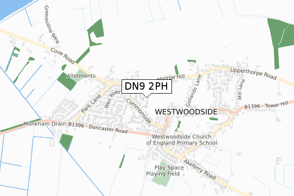 DN9 2PH map - small scale - OS Open Zoomstack (Ordnance Survey)