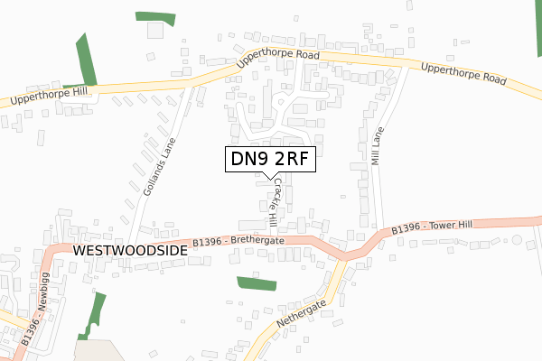 DN9 2RF map - large scale - OS Open Zoomstack (Ordnance Survey)