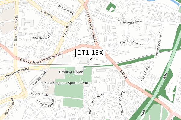 DT1 1EX map - large scale - OS Open Zoomstack (Ordnance Survey)