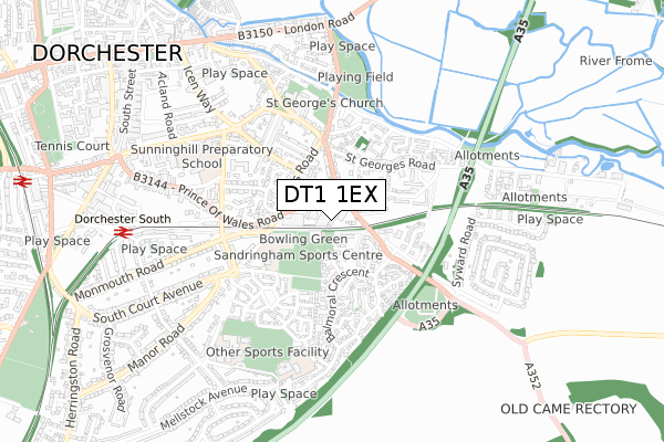 DT1 1EX map - small scale - OS Open Zoomstack (Ordnance Survey)