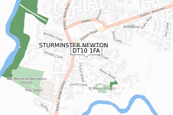 DT10 1FA map - large scale - OS Open Zoomstack (Ordnance Survey)