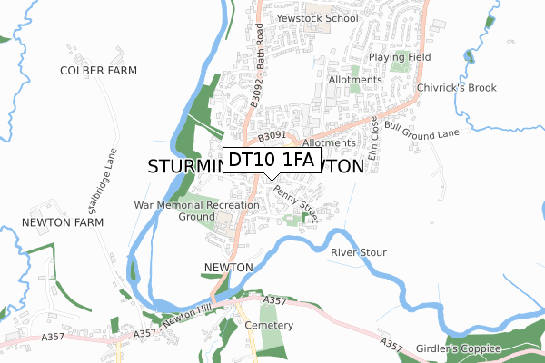 DT10 1FA map - small scale - OS Open Zoomstack (Ordnance Survey)