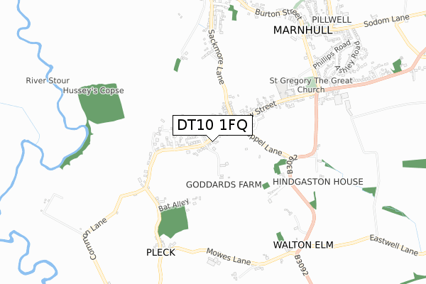 DT10 1FQ map - small scale - OS Open Zoomstack (Ordnance Survey)