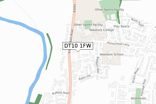 DT10 1FW map - large scale - OS Open Zoomstack (Ordnance Survey)