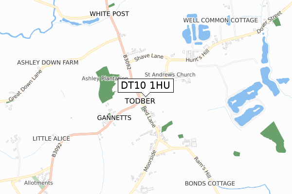 DT10 1HU map - small scale - OS Open Zoomstack (Ordnance Survey)