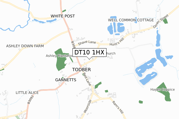 DT10 1HX map - small scale - OS Open Zoomstack (Ordnance Survey)