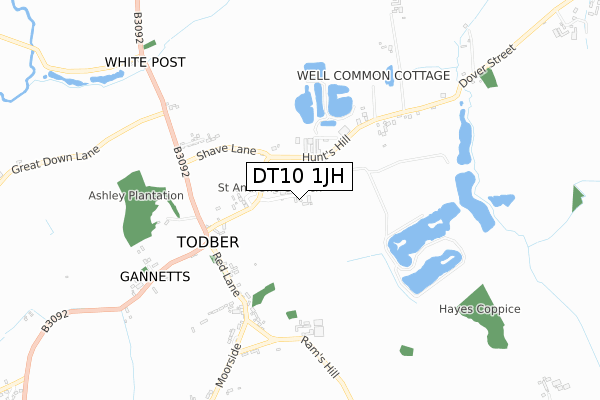 DT10 1JH map - small scale - OS Open Zoomstack (Ordnance Survey)