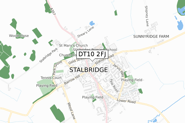 DT10 2FJ map - small scale - OS Open Zoomstack (Ordnance Survey)