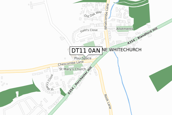 DT11 0AN map - large scale - OS Open Zoomstack (Ordnance Survey)