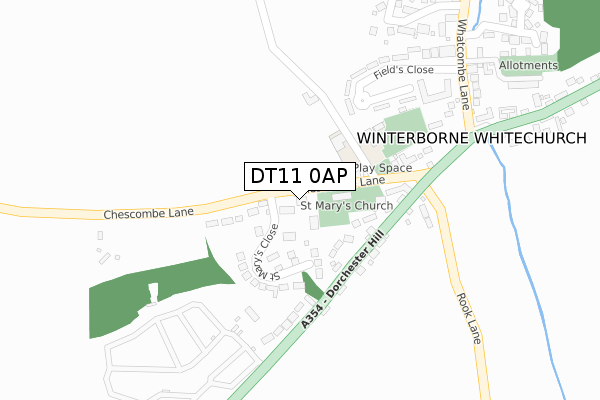 DT11 0AP map - large scale - OS Open Zoomstack (Ordnance Survey)