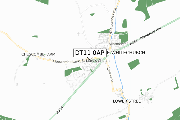 DT11 0AP map - small scale - OS Open Zoomstack (Ordnance Survey)