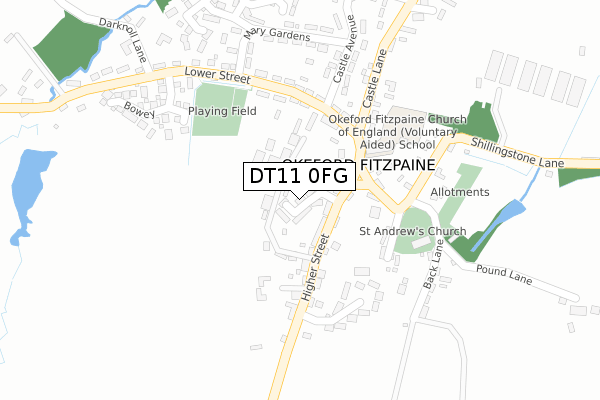 DT11 0FG map - large scale - OS Open Zoomstack (Ordnance Survey)