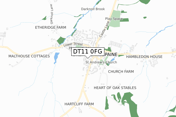 DT11 0FG map - small scale - OS Open Zoomstack (Ordnance Survey)