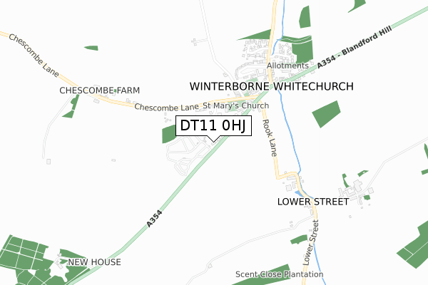 DT11 0HJ map - small scale - OS Open Zoomstack (Ordnance Survey)