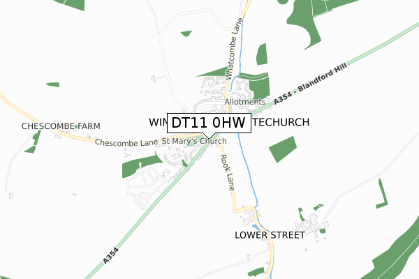 DT11 0HW map - small scale - OS Open Zoomstack (Ordnance Survey)