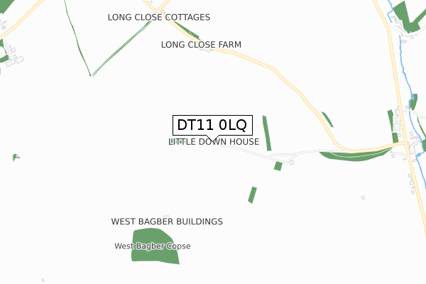 DT11 0LQ map - small scale - OS Open Zoomstack (Ordnance Survey)