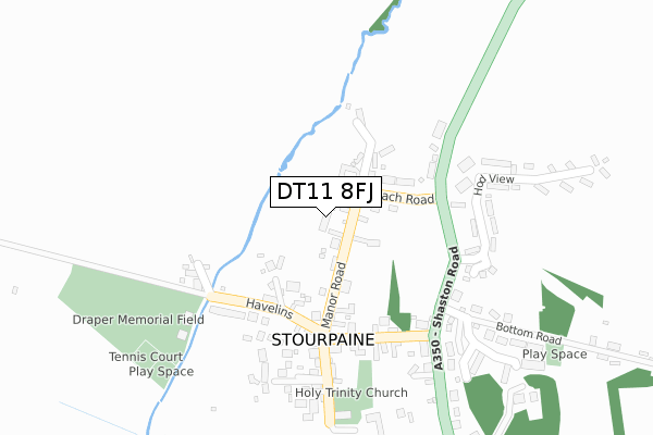 DT11 8FJ map - large scale - OS Open Zoomstack (Ordnance Survey)