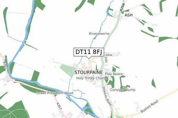 DT11 8FJ map - small scale - OS Open Zoomstack (Ordnance Survey)