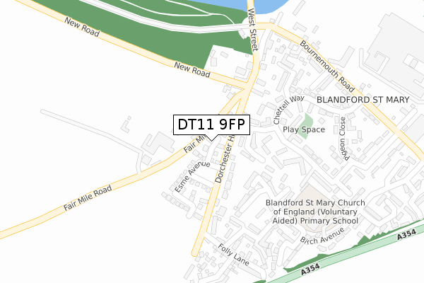 DT11 9FP map - large scale - OS Open Zoomstack (Ordnance Survey)