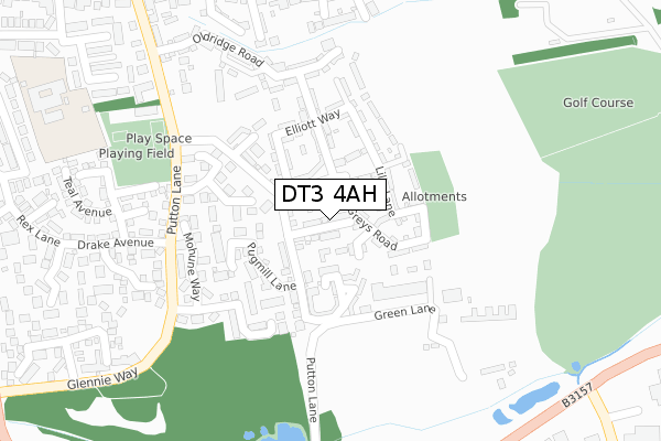 DT3 4AH map - large scale - OS Open Zoomstack (Ordnance Survey)