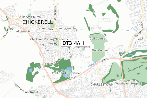 DT3 4AH map - small scale - OS Open Zoomstack (Ordnance Survey)