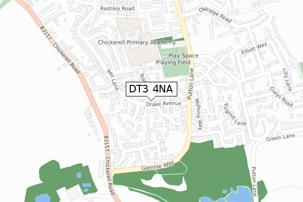 DT3 4NA map - large scale - OS Open Zoomstack (Ordnance Survey)