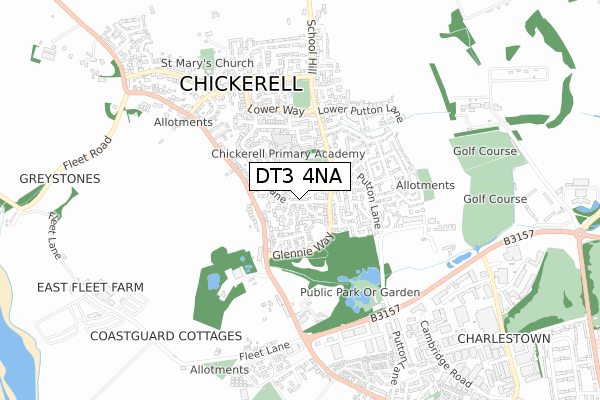 DT3 4NA map - small scale - OS Open Zoomstack (Ordnance Survey)