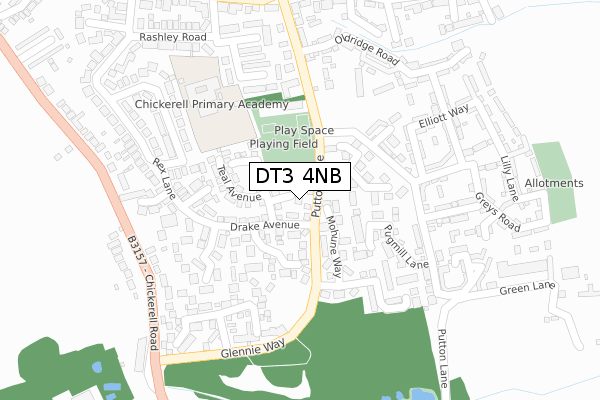 DT3 4NB map - large scale - OS Open Zoomstack (Ordnance Survey)