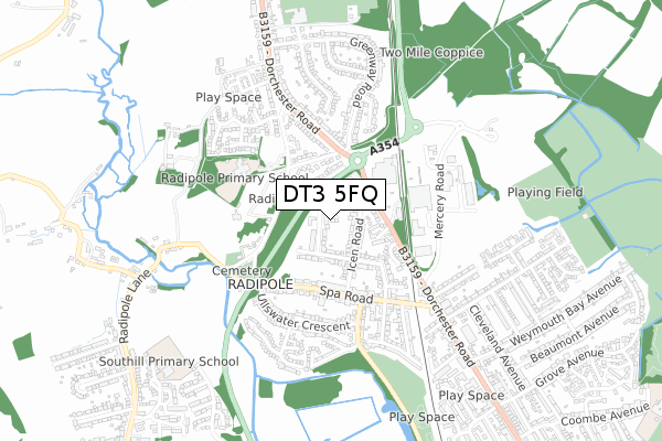 DT3 5FQ map - small scale - OS Open Zoomstack (Ordnance Survey)