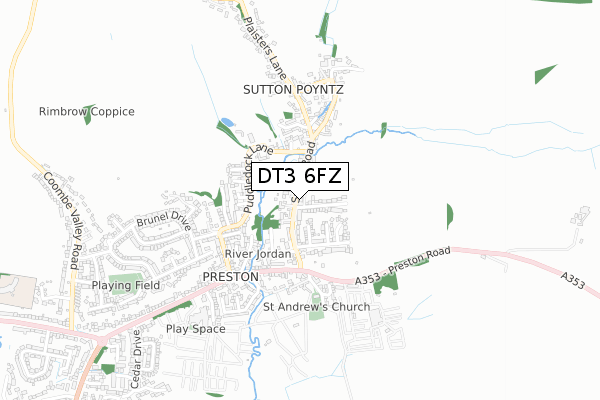 DT3 6FZ map - small scale - OS Open Zoomstack (Ordnance Survey)