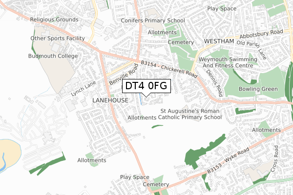 DT4 0FG map - small scale - OS Open Zoomstack (Ordnance Survey)