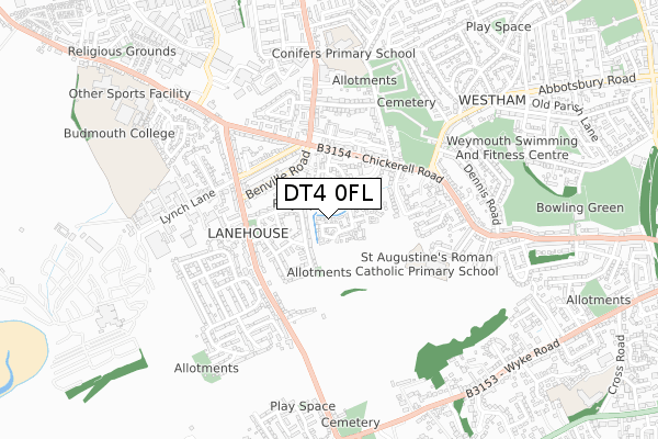 DT4 0FL map - small scale - OS Open Zoomstack (Ordnance Survey)