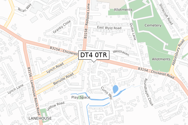 DT4 0TR map - large scale - OS Open Zoomstack (Ordnance Survey)