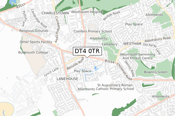 DT4 0TR map - small scale - OS Open Zoomstack (Ordnance Survey)