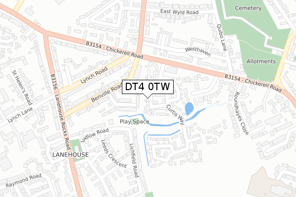 DT4 0TW map - large scale - OS Open Zoomstack (Ordnance Survey)