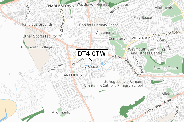 DT4 0TW map - small scale - OS Open Zoomstack (Ordnance Survey)