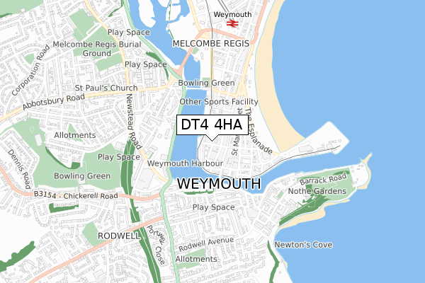 DT4 4HA map - small scale - OS Open Zoomstack (Ordnance Survey)