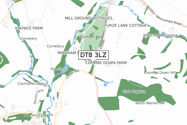 DT8 3LZ map - small scale - OS Open Zoomstack (Ordnance Survey)