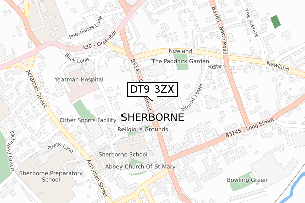 DT9 3ZX map - large scale - OS Open Zoomstack (Ordnance Survey)