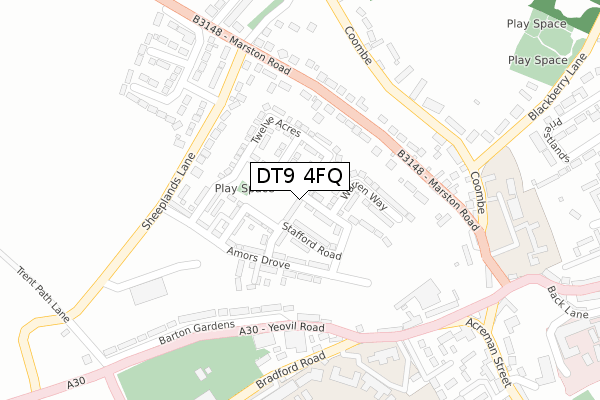 DT9 4FQ map - large scale - OS Open Zoomstack (Ordnance Survey)